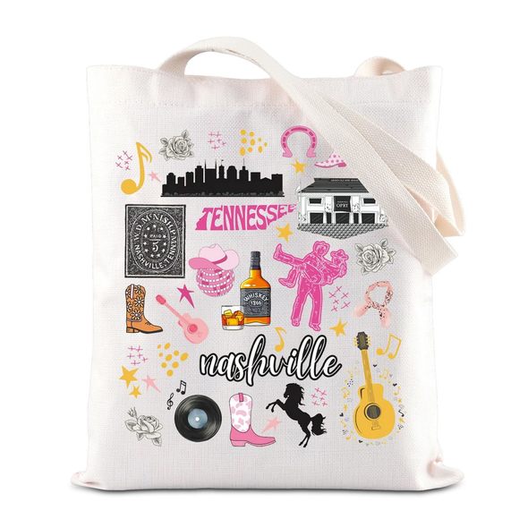 Nashville Travel Gift Country Music Lover Tote Bag Cowboy Hat-Volunteer XD - Picture 1 of 6